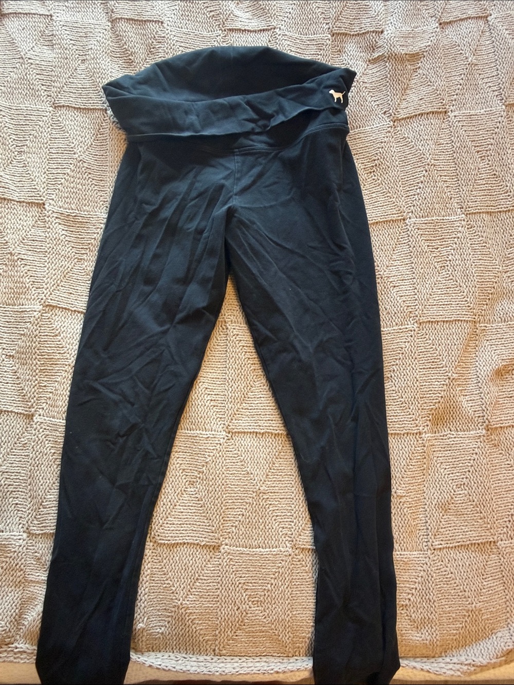 PINK Victoria's Secret Black Fold-Over Waist Leggings with Dog Logo Accent